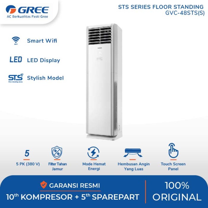 GREE AC Floor Standing 5PK GVC-48STS(S) ECO R32 Wifi Connection 3 Phase