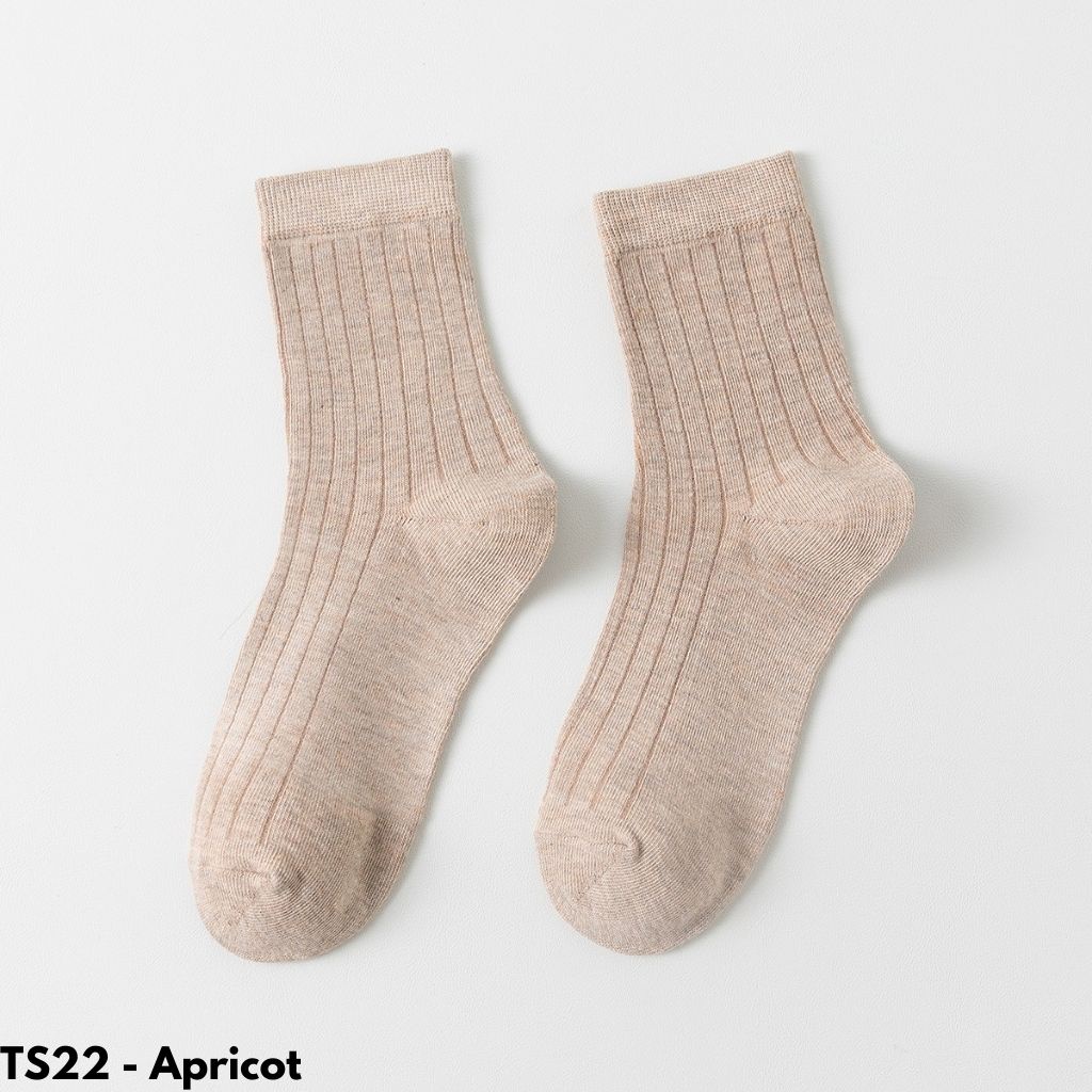 KAOS KAKI PANJANG WANITA PASTEL KATUN POLOS BETIS COTTON NYAMAN LEMBUT STRETCH MUSLIMAH NYAMAN OUTDOOR TS22-Apricot