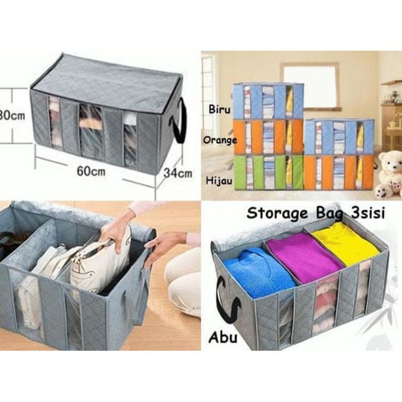 STORAGE BOX 65 liters BAG 3 SISI  bamboo charcoal clothing box tempat penyimpanan baju