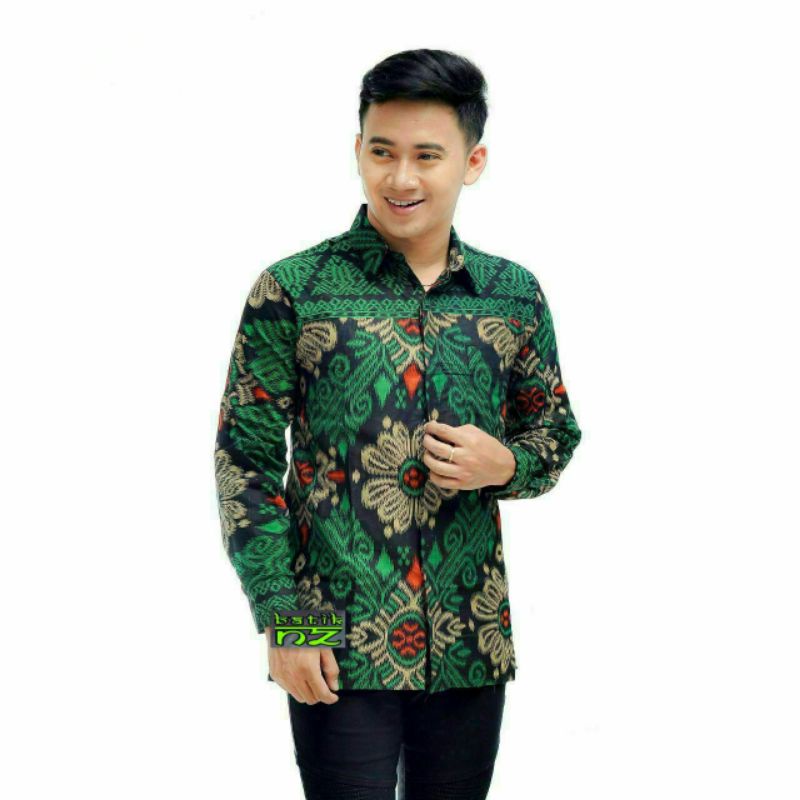 BATIK PRIA WARNA HIJAU- BATIK PRIA LENGAN PANJANG - Size M,L,XL,XXL