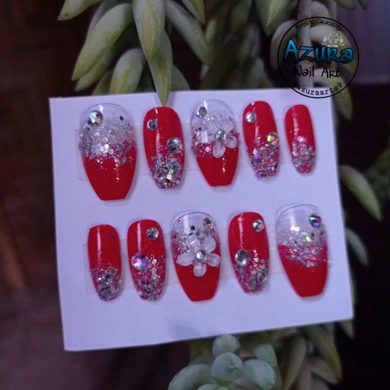 KUKU PALSU MERAH / NAIL ART RED / AGEN KUPAL WEDDING HOMEMADE