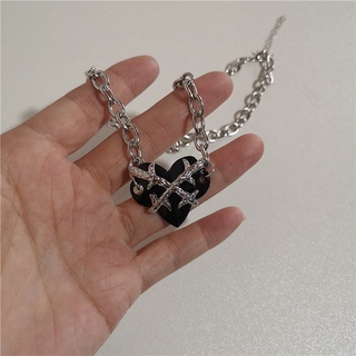 IFYOU Kalung Choker Rantai Klavikula Desain Kartun Hati Ganda Aksen Mutiara Warna Silver Untuk Wanita