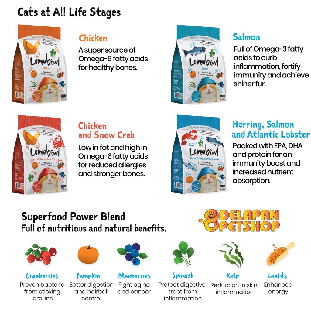 Loveabowl Holistic Grain Free &amp; Gluten Free Dry Cat Food for All Life Stages 1 Kg Made in Canada