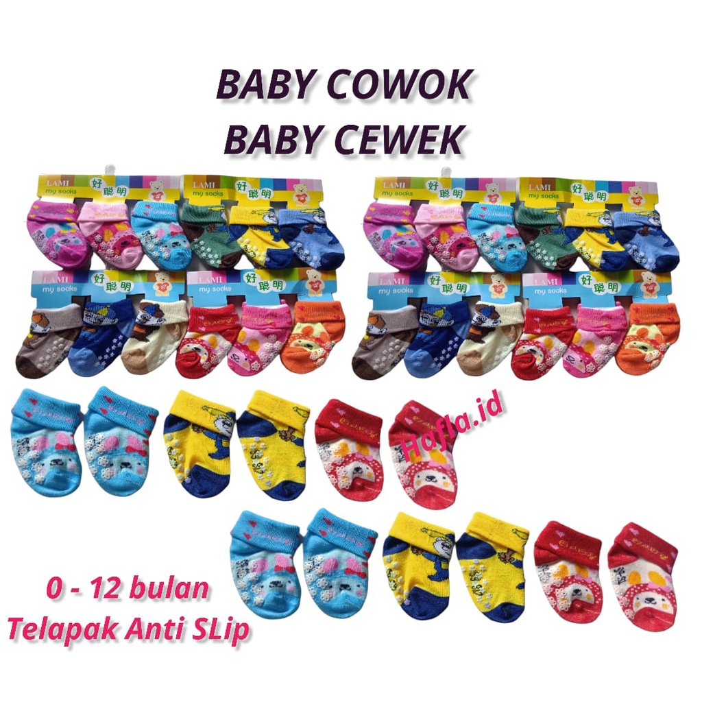 (3 PASANG) KAOS KAKI BAYI LAKI LAKI 0 6 BULAN ANTISLIP / KAOS KAKI BAYI PEREMPUAN 0 6 / KAOS KAKI BA