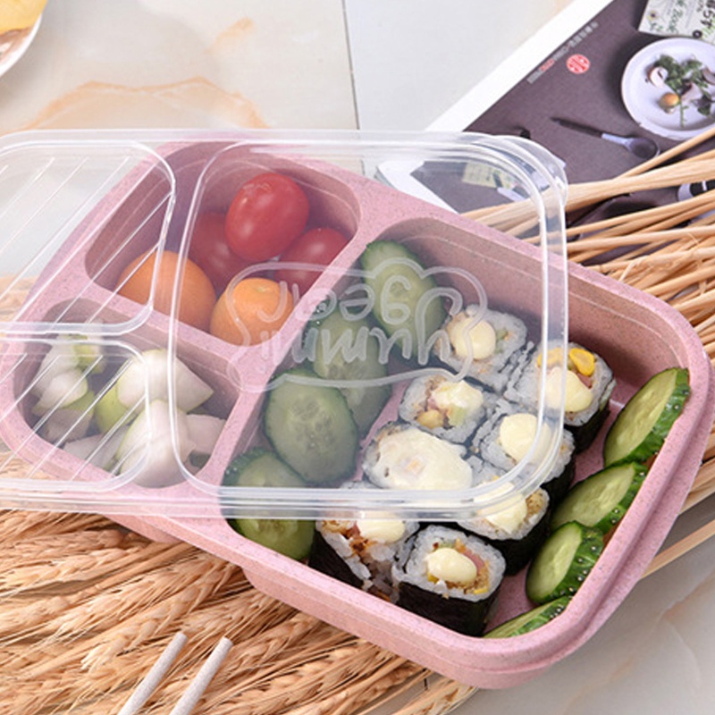 Kotak Makan Siang Bento Bahan Jerami Gandum 4 Warna Untuk Pelajar Asrama