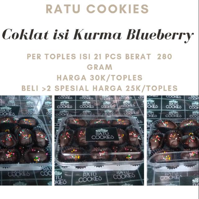 

Coklat isi Kurma Blueberry 280 gram 21pc/toples