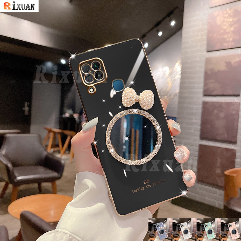 Casing Soft Case OPPO Reno 7 Reno 6Z 5G Reno5 Reno3 2F A31 A91 F11 F9 A83 Lapis Cermin Aksen Pita