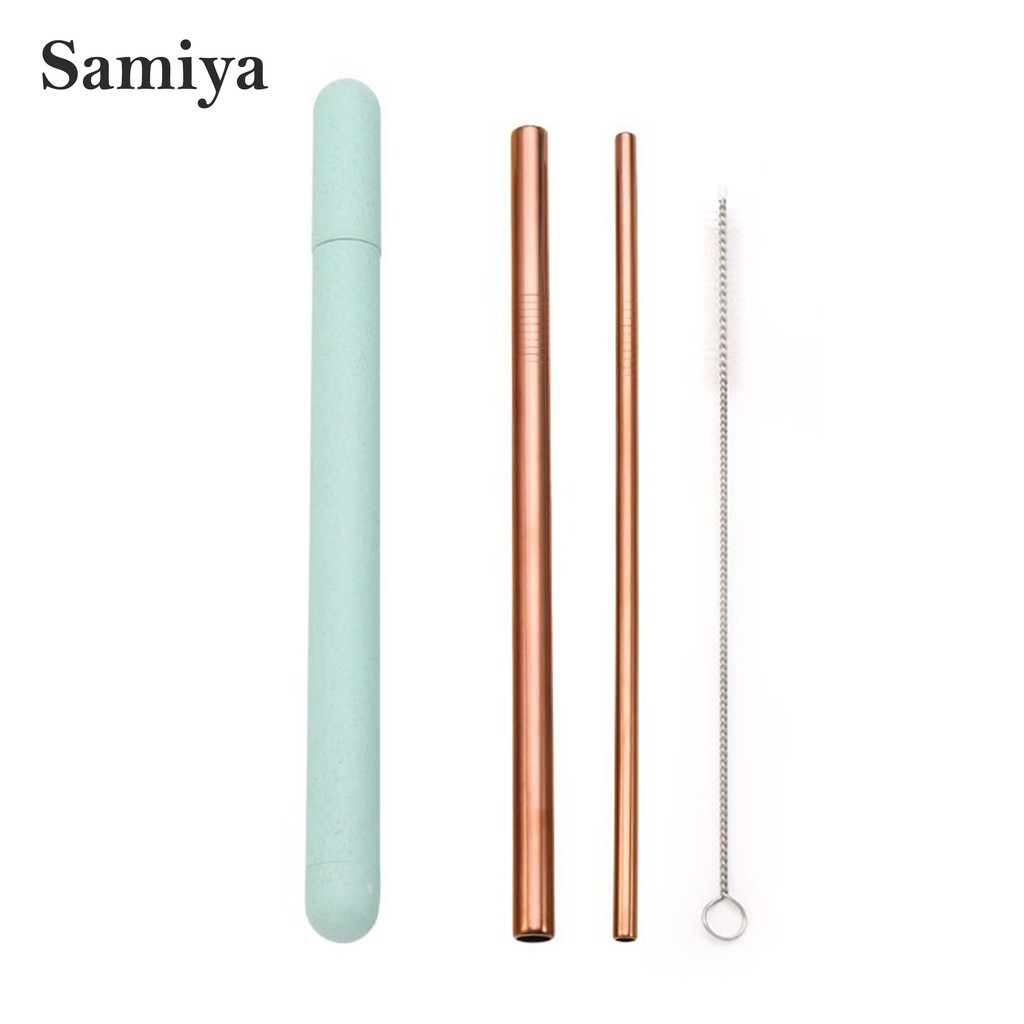 paket set sedotan stainless portable wheat straw casing / stainless straw set tube case wheatstraw