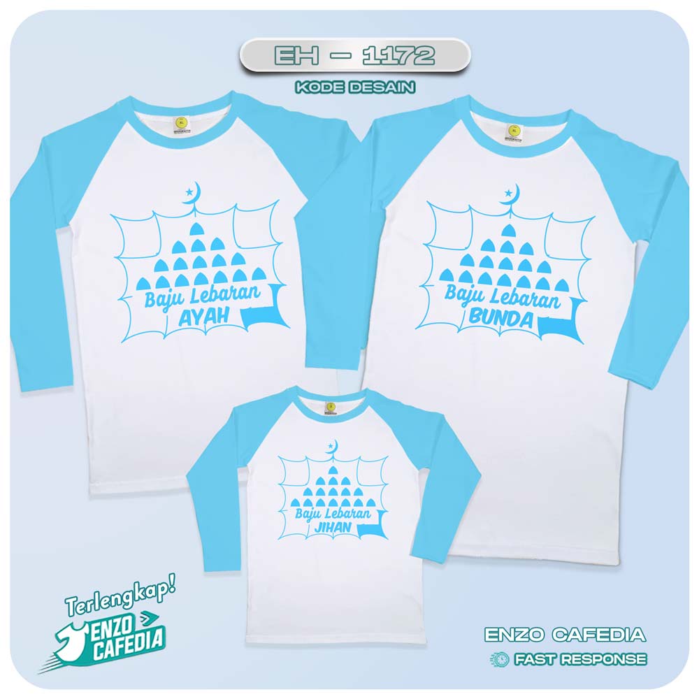 Baju Anak & Dewasa Custom Nama Polyflex | Kaos Raglan Satuan | Kaos Tema Tulisan Lebaran EH 1172 | G