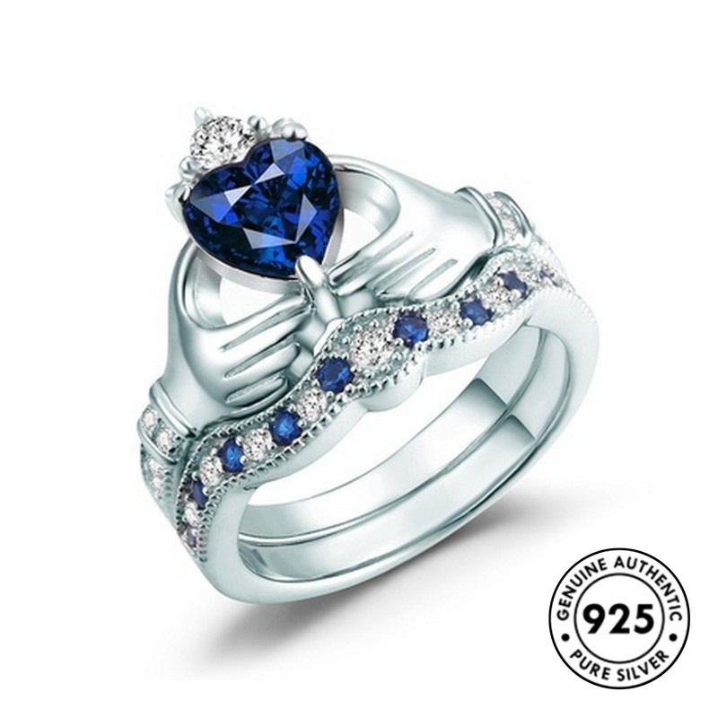 Cincin Desain Mahkota Aksen Berlian Bahan S925 Silver Double Layer