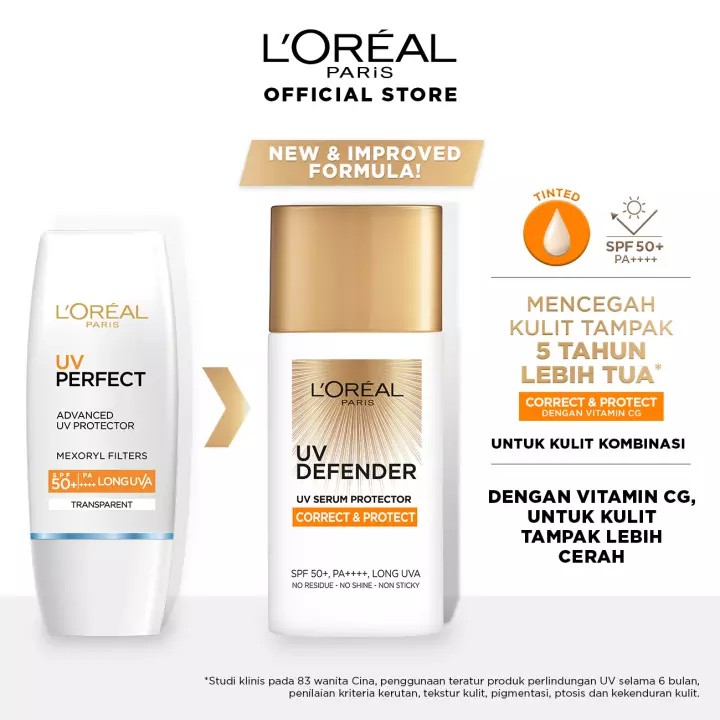 Sunscreen LOreal Paris UV Defender Serum Protector SPF50+/PA+ Matte&amp;Fresh Moist Correct Bright Aqua