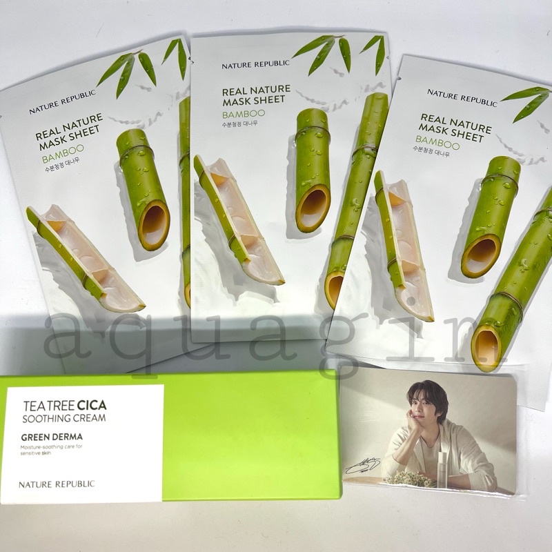 Photocard Jaehyun Nature Republic + Tea Tree Cica Soothing Cream + 3 Sheet Mask Bamboo
