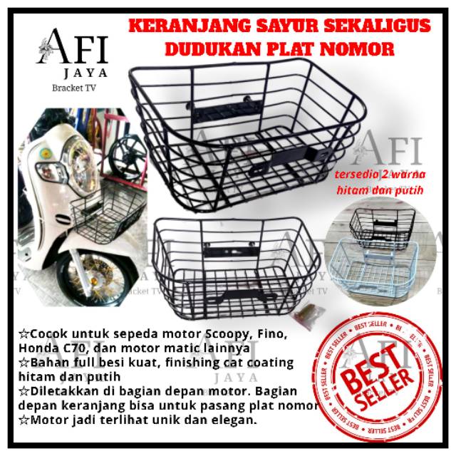 KERANJANG SAYUR/ DUDUKAN PLAT NOMOR UNTUK MOTOR MATIC SCOOPY, FINO, HONDA C70 & MOTOR MATIC LAINNYA