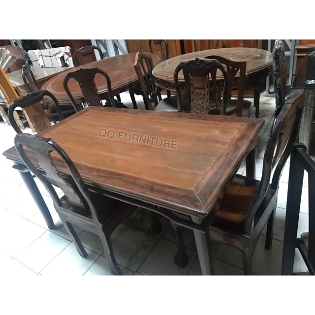 Set meja makan ukiran jati Jepara 4 kursi