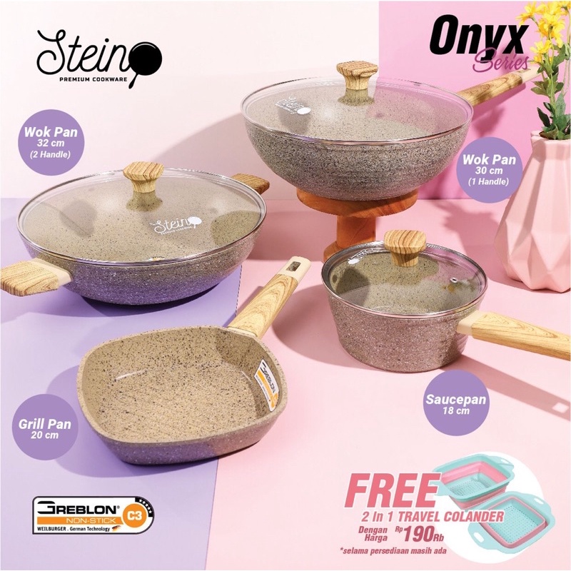 steincookware paket onix  wajan panci teflon sauce pan grill pan wok