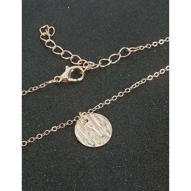 LRC Kalung Wanita Fashion Gold Color Circle Coin Pendant Alloy Necklace P09953