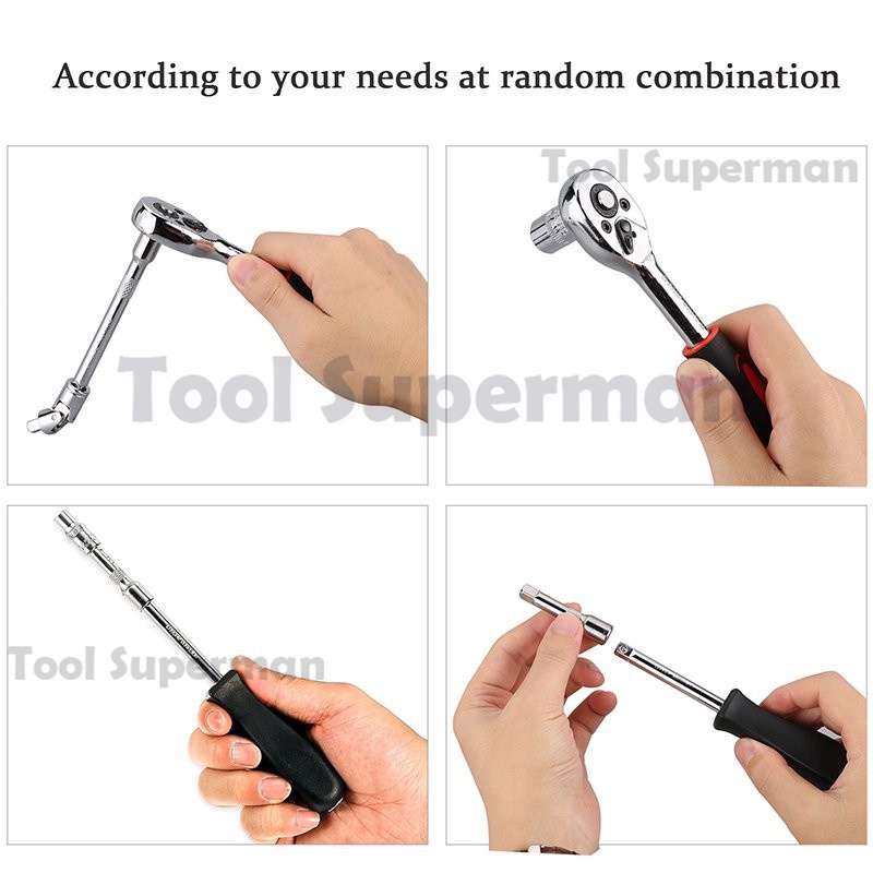 REAIM Kunci Socket Wrench 46 pcs (1/4&quot; ) kunci kunci motor lengkap  kunci shock set / Set Kunci Sok Kunci Shock / Socket Wrench Car Repair Tool L Motor Mobil