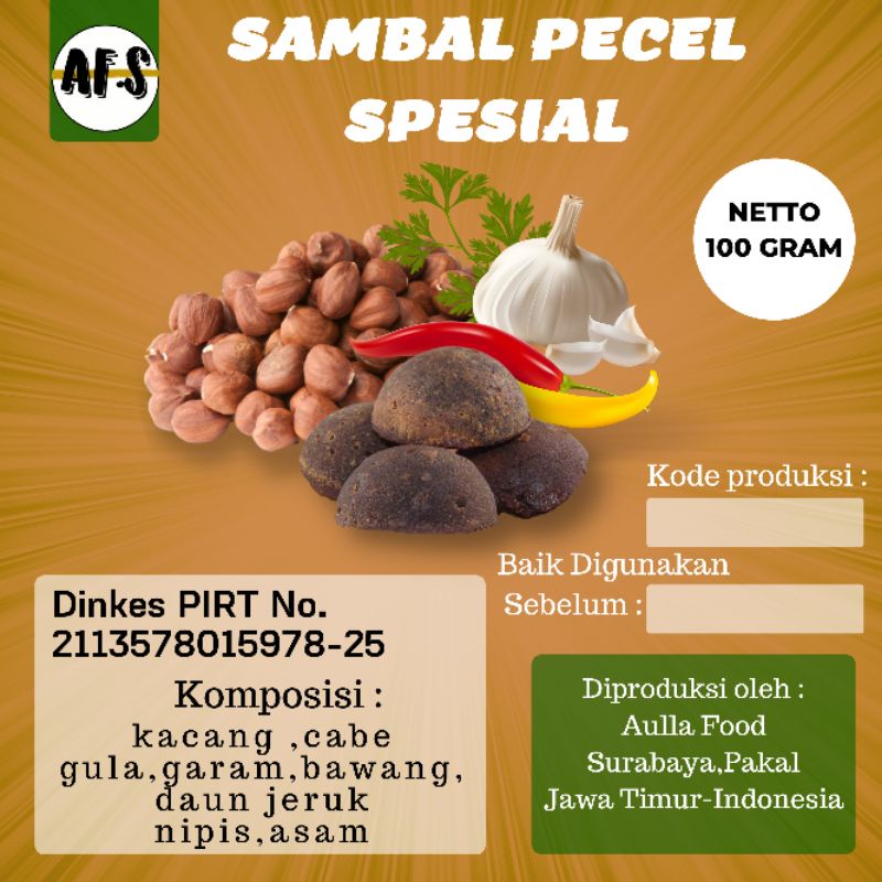 AFS sambal/bumbu pecel spesial 100gr,250gr,500gr