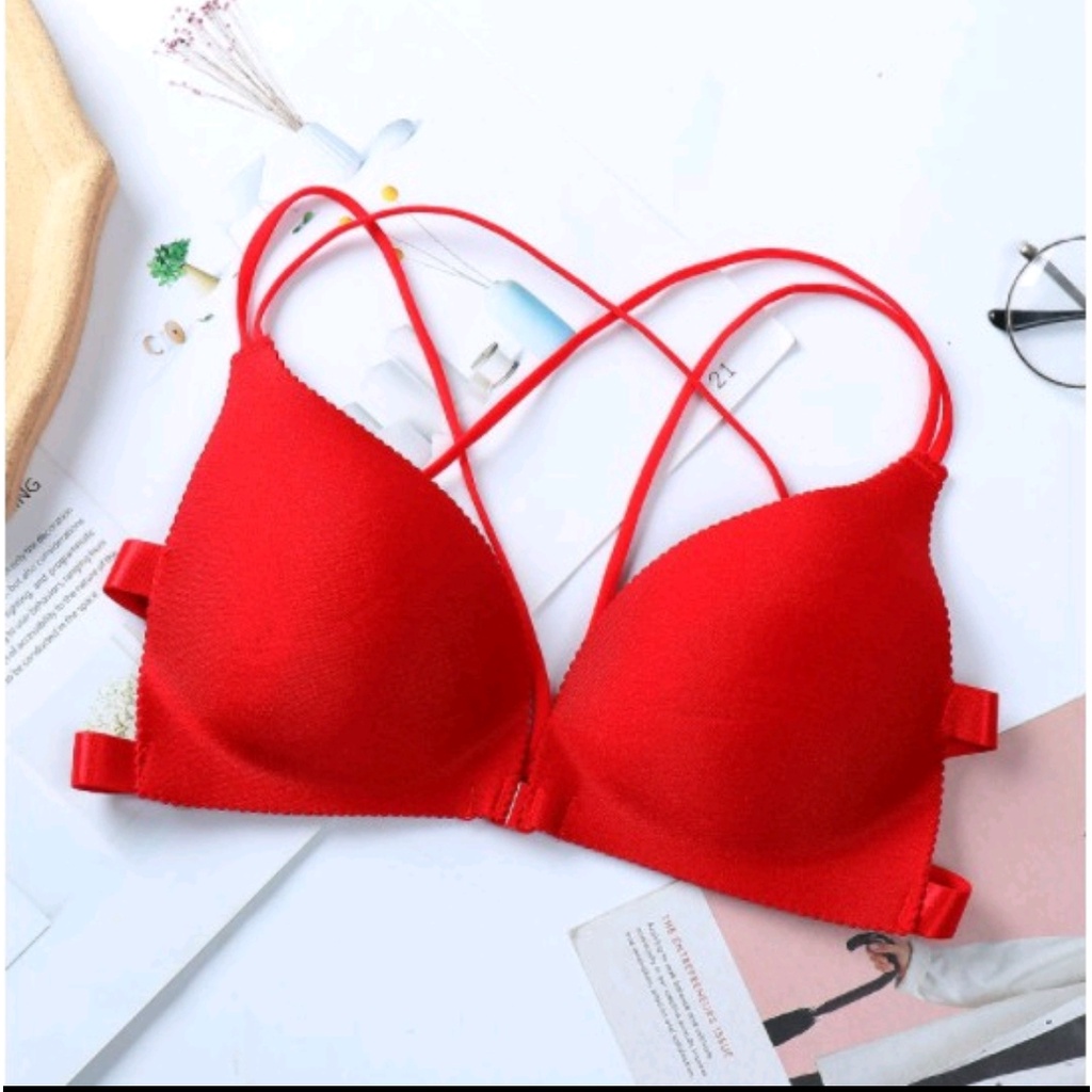 Bra Wanita Bralette Push Up Tanpa Kawat Kancing Depan bra import push up one piece seamless BH BSPD-merah terang