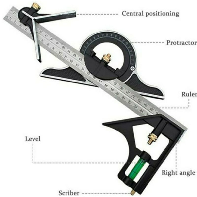

300MM Penggaris Siku Sudut Waterpass Combination Square Ruler Set 12