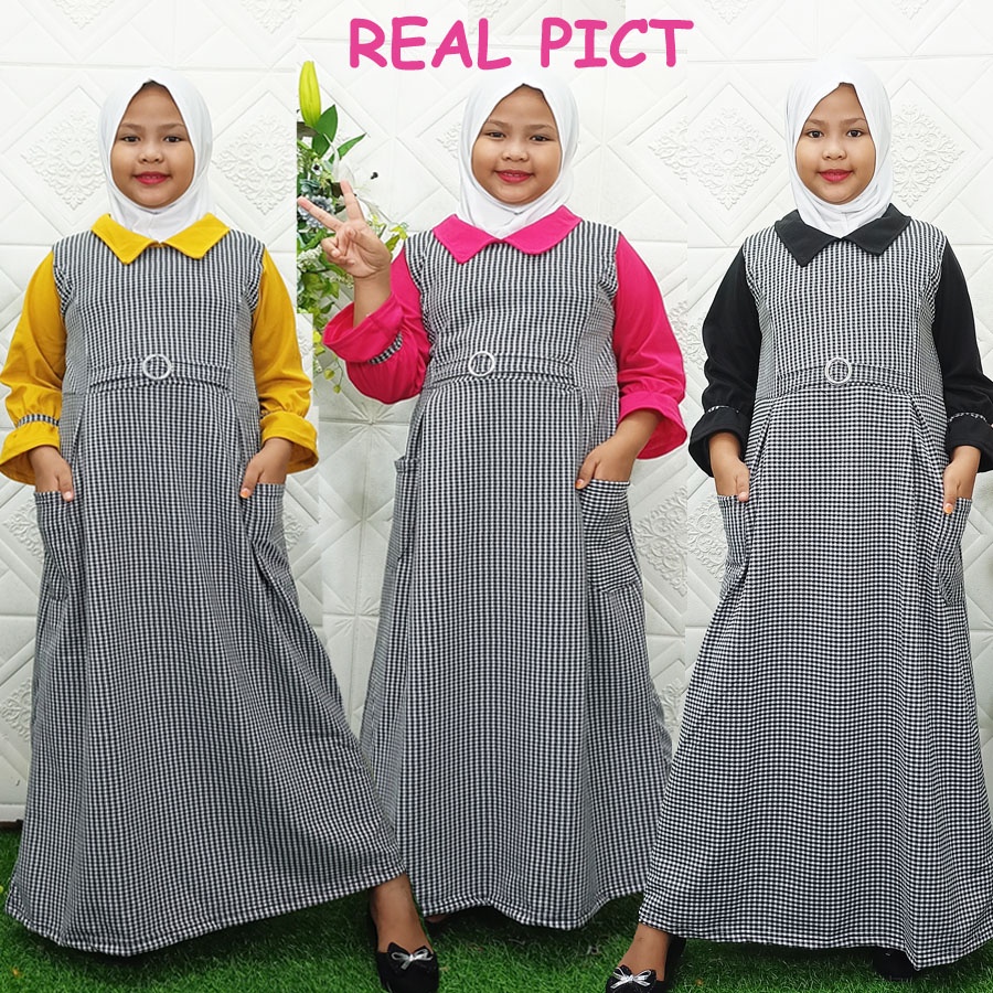 CERIA BERGAYA GAMIS DRESS KOTAK ANAK 5-12Tahun GL FASHION