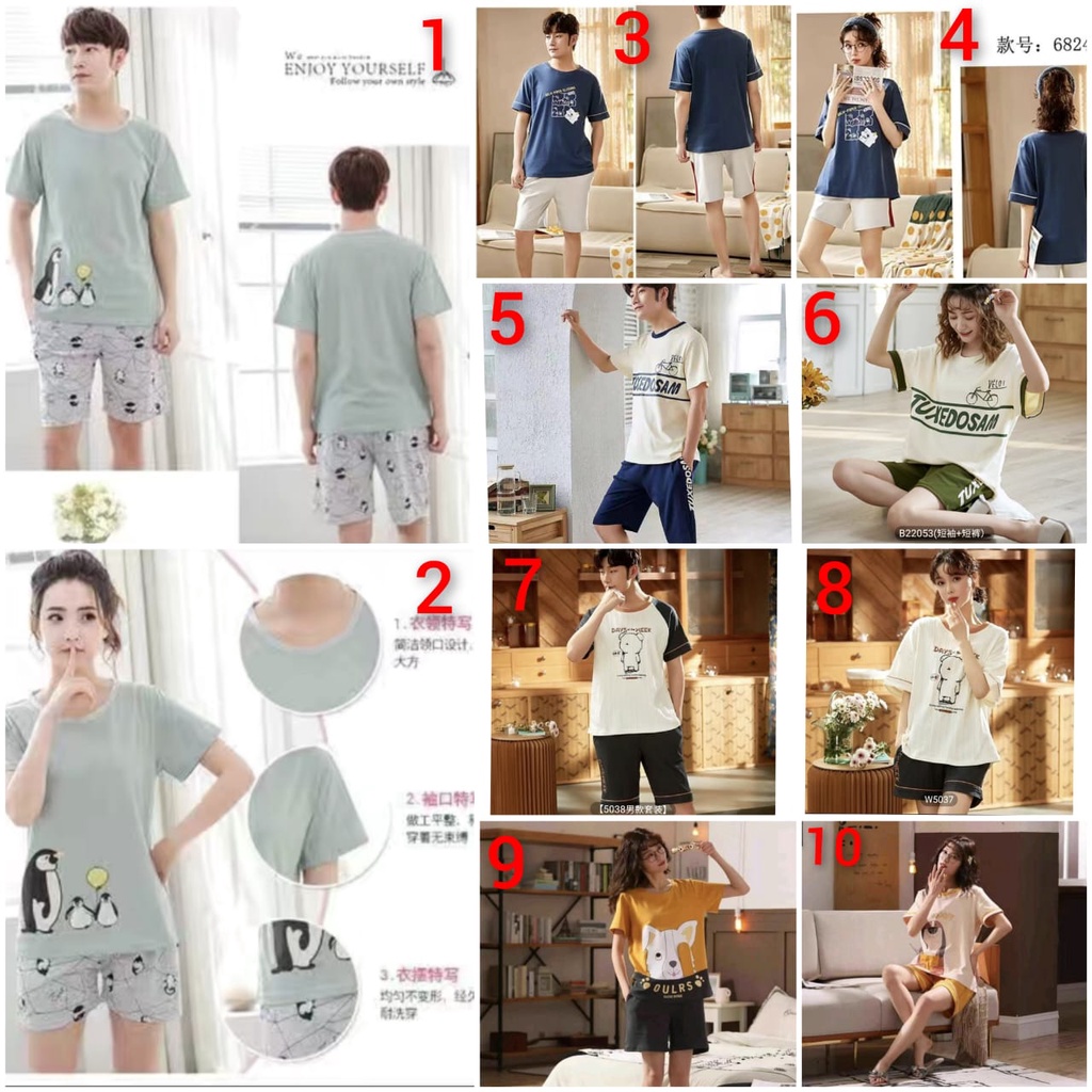 Baju tidur piyama couple bahan kaos katun import