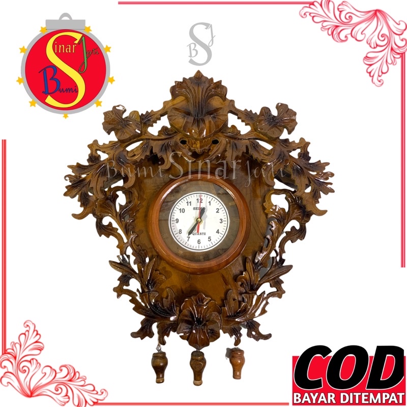 Jam Dinding Kayu Jati Model Mawar - Jam Tempel Dari Kayu Jati Asli