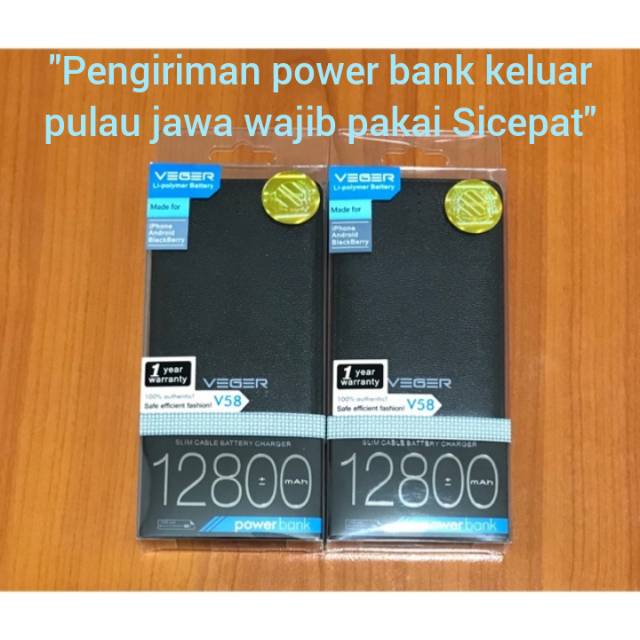 Power Bank VEGER 12800mAh V58 Slim Cable Original Garansi