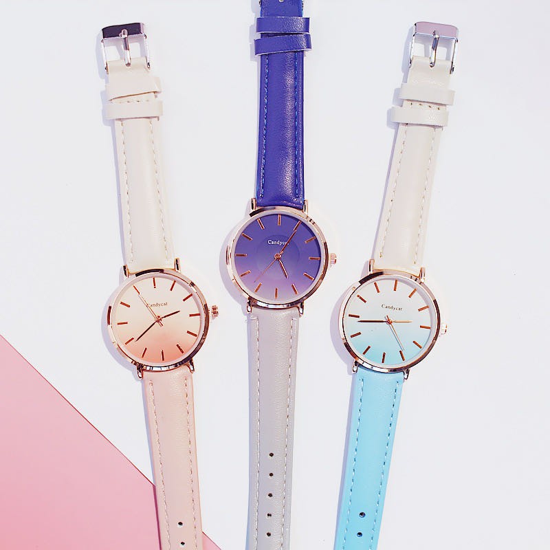 ✅Grosir Jam Senen - Jam Tangan Wanita Fashion Candy Gradient Color Quartz Women Leather Watch/Jam Tangan Wanita