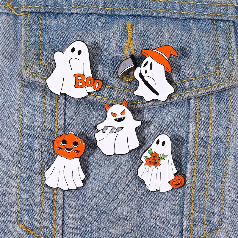 Bros Pin Enamel Desain Labu Hantu Halloween Untuk Aksesoris Kostum