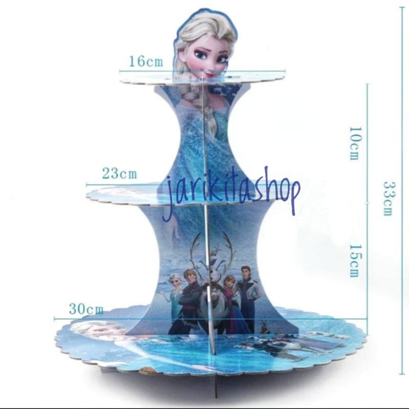 STANDING CUPCAKE KARAKTER ELSA FROZEN CUP CAKE STAND 3 TIER DUDUKAN TATAKAN PIRING SUSUN KUE