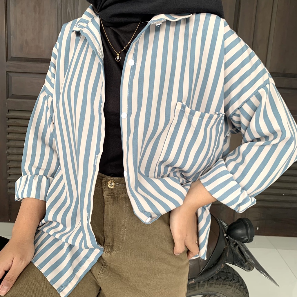 KEMEJA STRIPE JUMBO / KEMEJA MOTIF GARIS / KEMEJA OVERSIZE STRIPY SHIRT KEMEJA SALUR GARIS