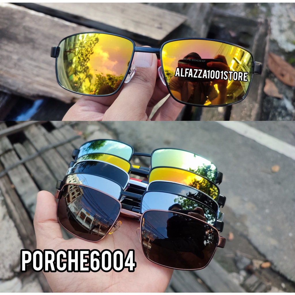 PORCHE6004- Kacamata Police Hitam/Miror Kacamata Kotak Besi Tangkai Perr/POICE STYLE