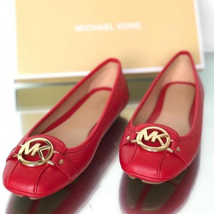 KUALITAS TERBAIK FLAT SHOES WANITA MURAH☻ SEPATU MICHAEL KORS ORIGINAL - MK FULTON BRIGHT RED I ON