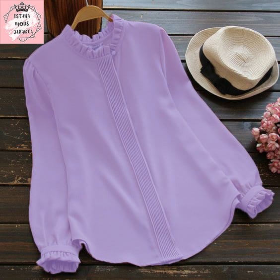ISTANA MODE JAKARTA Lilac baju atasan wanita terbaru blouse korean style blouse wanita lengan panjang-LD110 LAVENDER