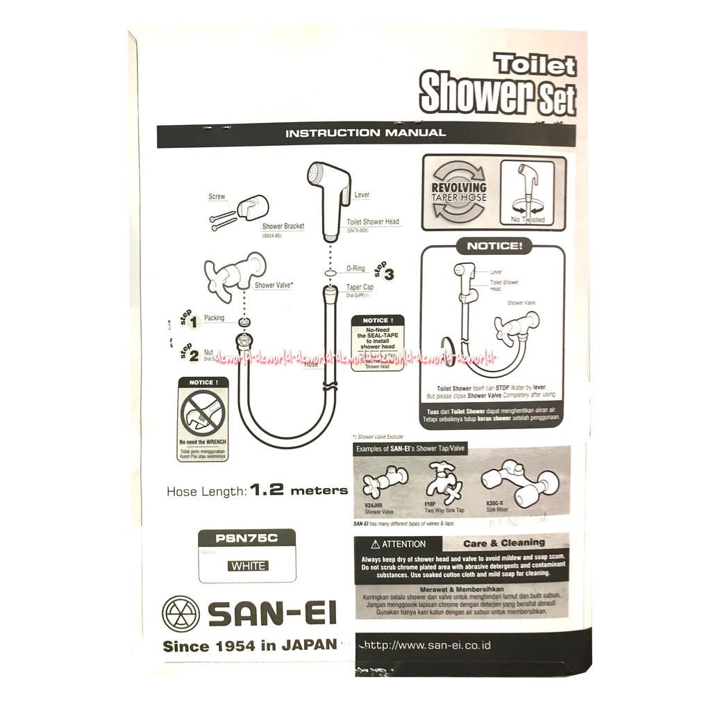 San-Ei Toilet Shower Set PSN77C Kran Cebok Dengan Selang Panjang Selang 1.2meters Keran Untuk Toilet San Ei Sanei Warna Putih