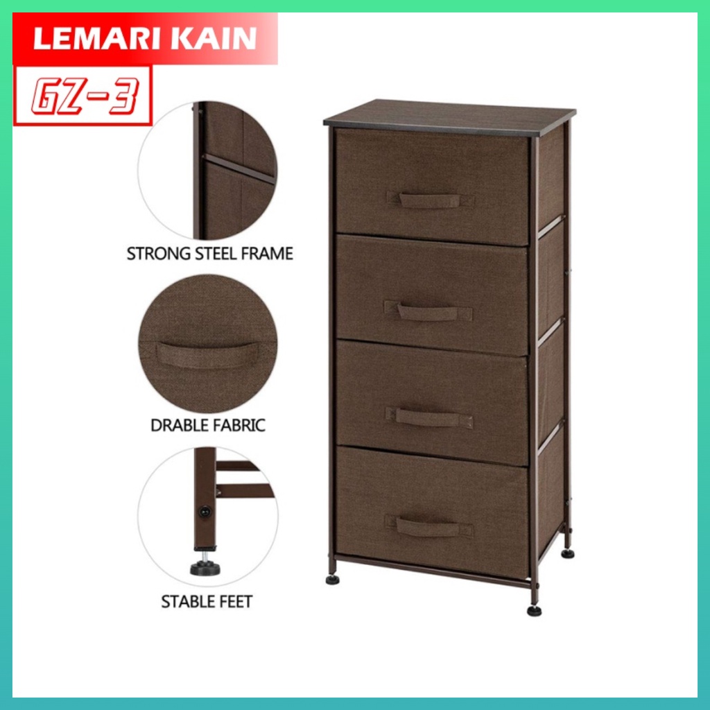 Lemari Kain Linen 4 Laci Sedang Lemari Sisi Ranjang Lemari Portable GZ-3 Worldhome66