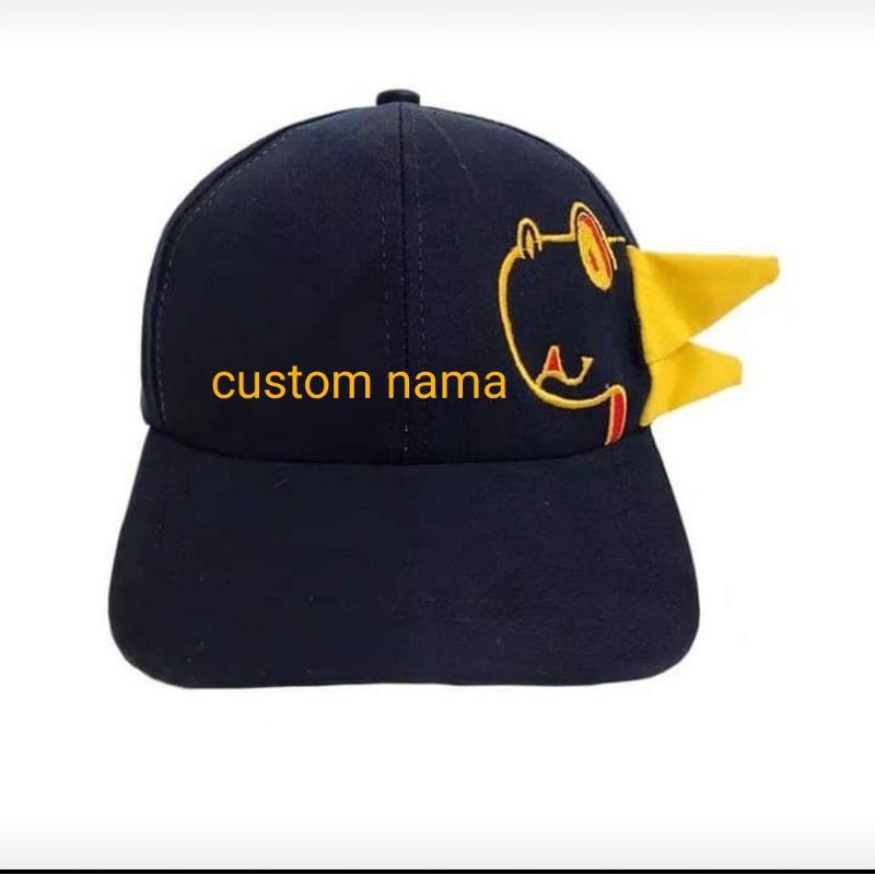 Topi anak karakter dino costume nama suka suka bordir nama-Hitam