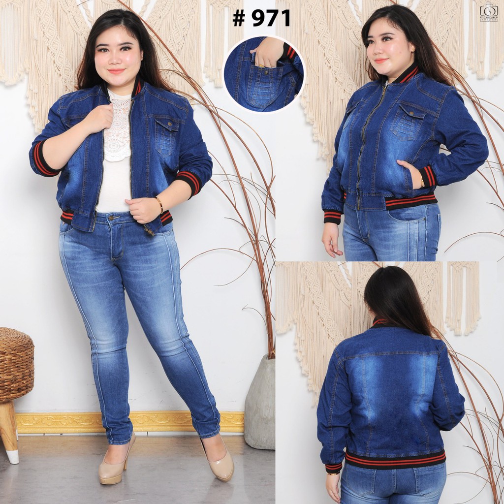 ( Bisa COD ) MC girl - Jaket Jeans Premium Bomber Wanita / Jaket Lepis Baseball Jumbo / Jacket Denim Terbaru