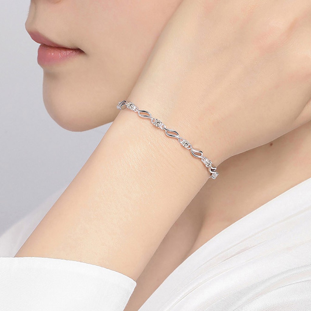 925 gelang perak murni untuk wanita gelombang air dengan berlian gelang perhiasan fashion