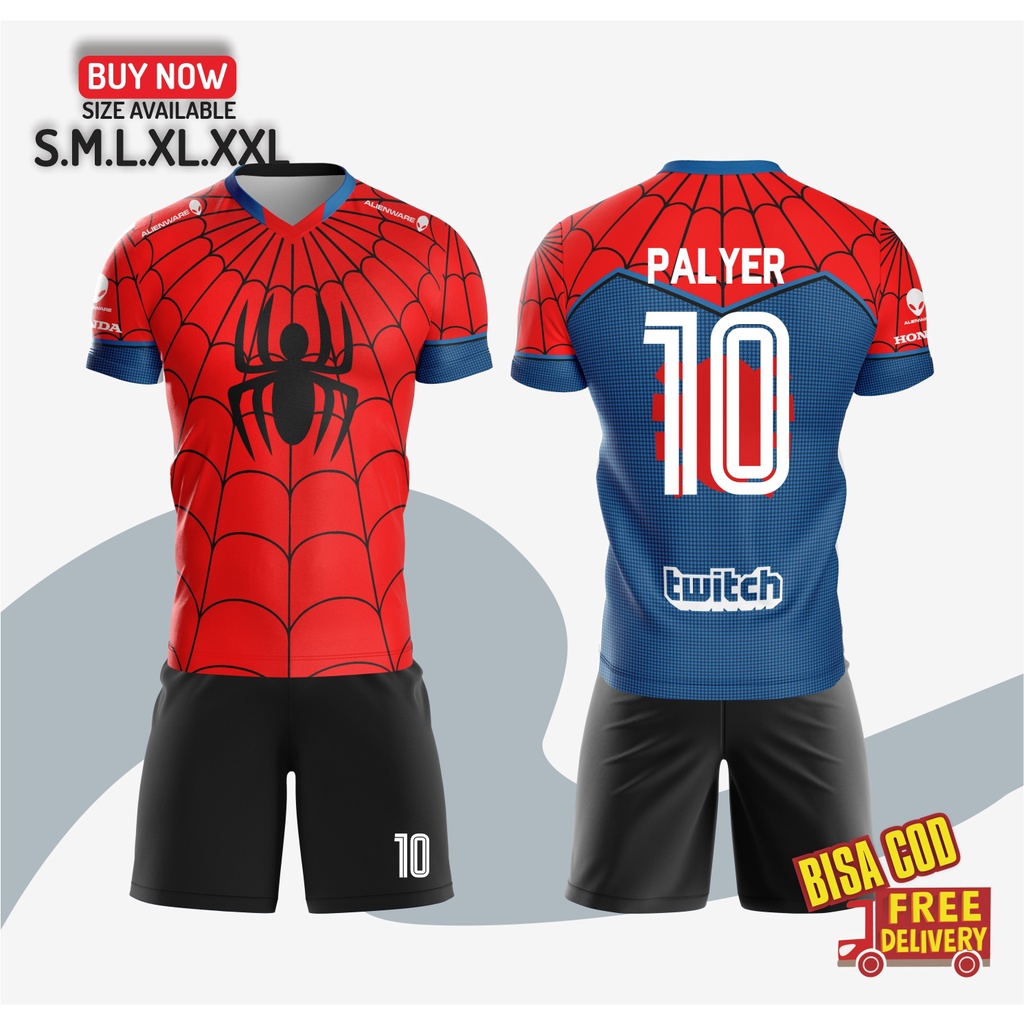 Jual Baju Bola Stelan Futsal Jersey Baju Bola Desain Spiderman Marvel Custom Nama Club Full