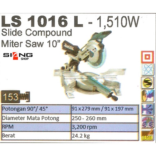 Makita LS 1016 L / LS 1016L / LS1016L Mesin Gergaji Miter Sliding dengan Laser 10&quot;