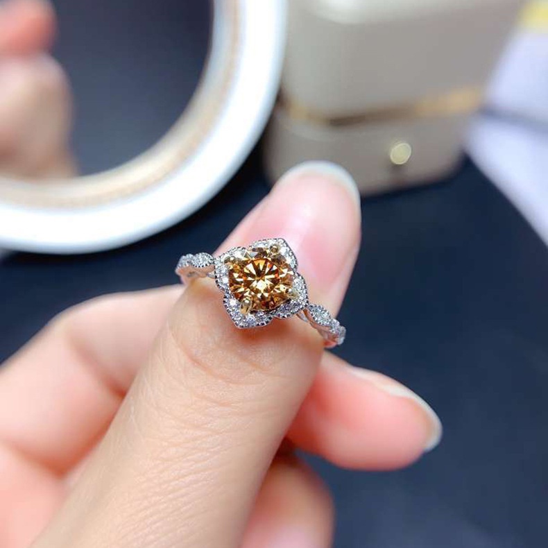 Cincin Sederhana Batu Permata Kuning Perak Wanita 925