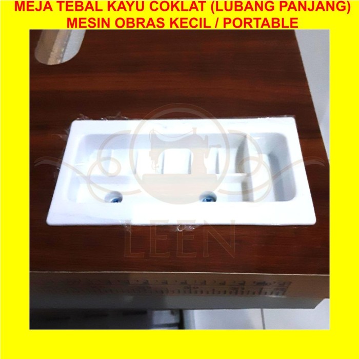 Meja TEBAL Mesin Jahit Obras Kecil / Portable Kayu Coklat Meteran LEEN