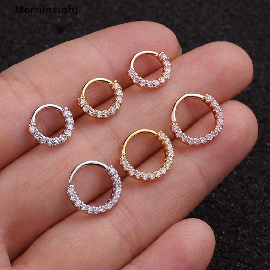 1 Pc Anting Hoop Bahan Stainless Steel Ukuran 6 / 8 / 10mm Dengan Zircon