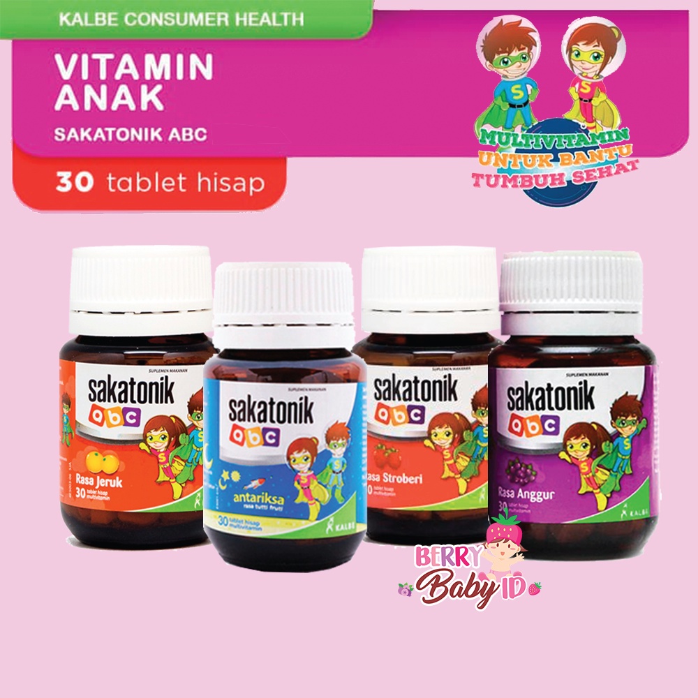 Sakatonik ABC Multivitamin Anak 30 Tablet Hisap Antariksa Orange Anggur Grape Stroberi Strawberry Berry Mart