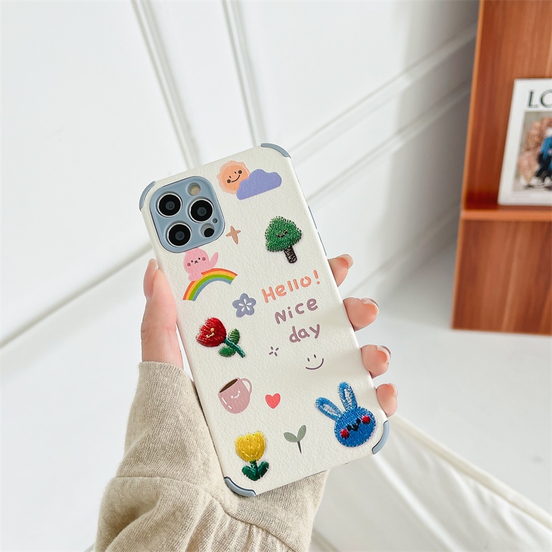 Casing Tpu Samsung A52 A32 A72 A12 A20S A02S A50 A10S J7 Prime A51 J2 Prime A10 A125 A30 A50S A30S A20 M40S M10 M10S A205 M02S A025 F02S A305 M12 F12 OPPO A15 A15S A54 A7 A5S A12 A9 A5 A53 A33 2020 Motif Cartoon Flower Lamb Skin leather Soft Case-7