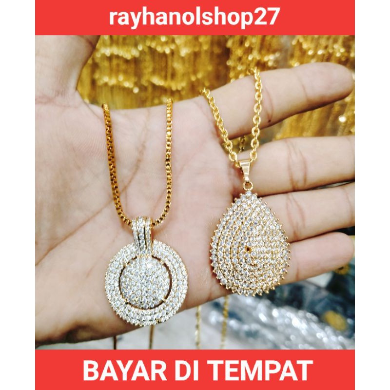 Set wanita dewasa Kalung besar 60cm liontin Jumbo full permata Cristal lapis emas