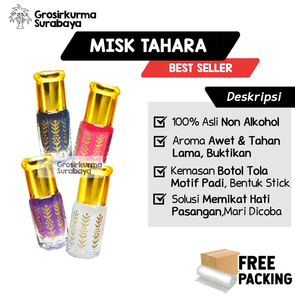 100% ASLI Misk Tahara 3ml Berbagai Aroma Non Alkohol Parfum Miss V Nifas Haid Thoharoh Thaharah