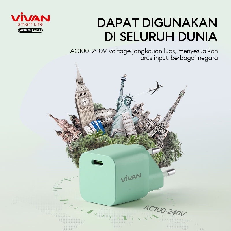 VIVAN Charger Nano Fast Charging 20W 3A Type-C (PD) Multi Protection Garansi 1 Tahun